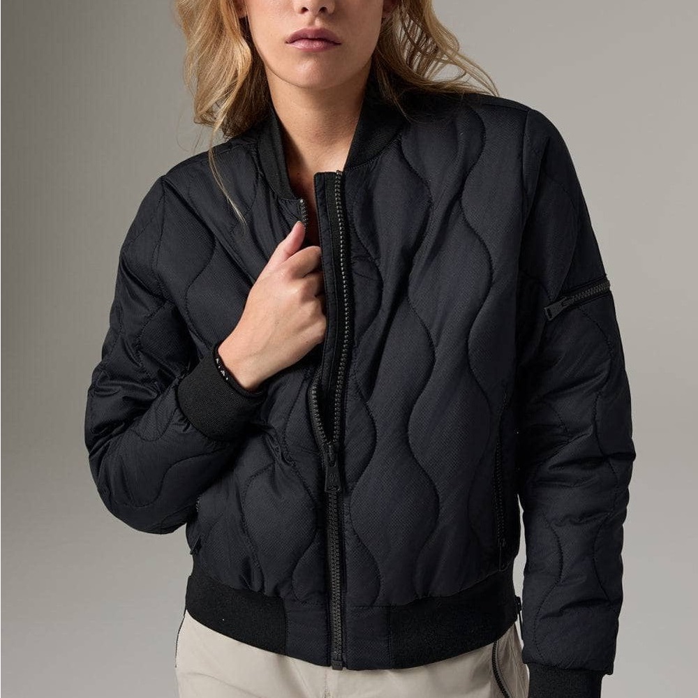 Women's Black Quilted Bomber Jacket
